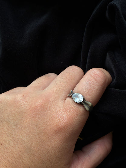 Silver Leaf Ring with White Topaz
