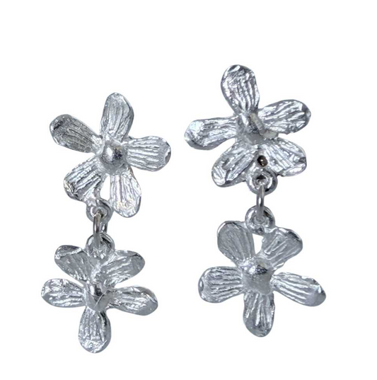 Flora Botanical Duo Drop Earrings - Sterling silver