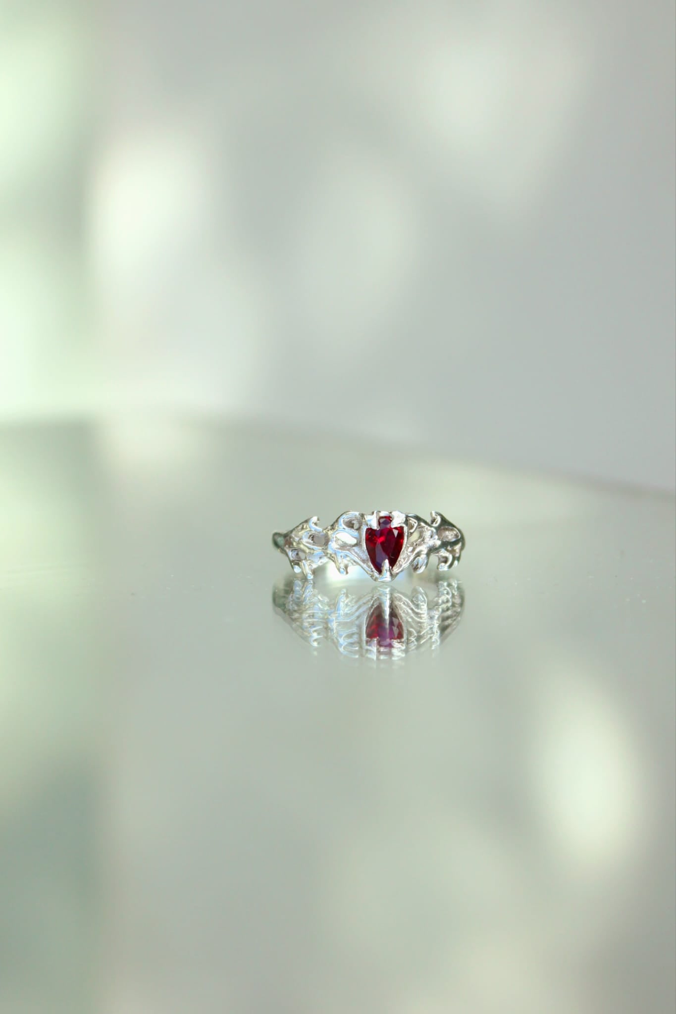 Antler Ring - Lab Ruby and Sterling silver