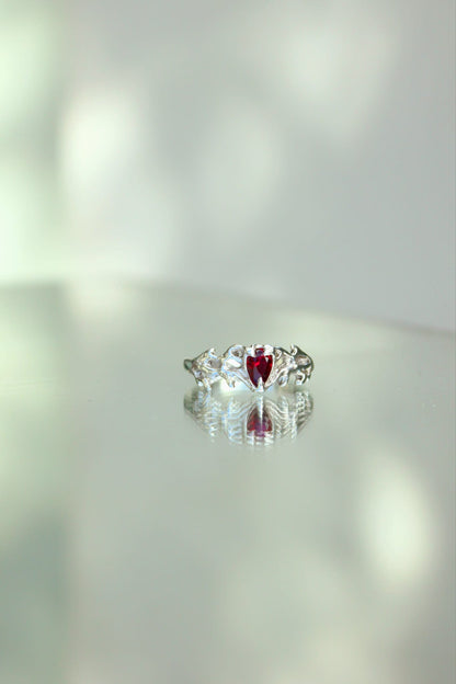 Antler Ring - Lab Ruby and Sterling silver