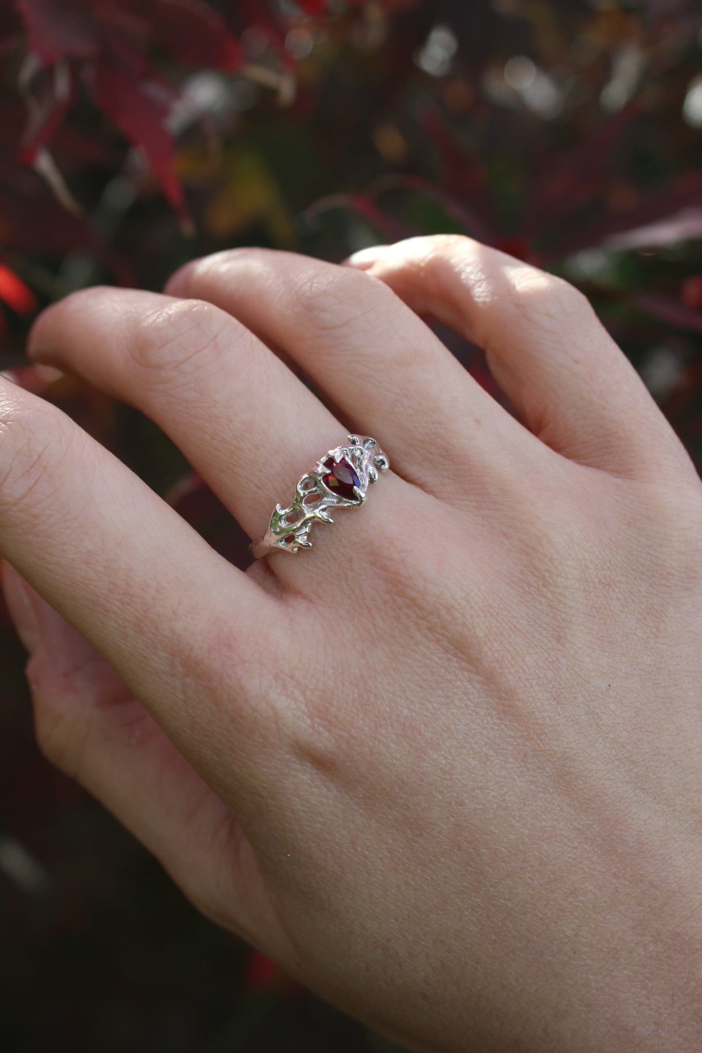 Antler Ring - Lab Ruby and Sterling silver