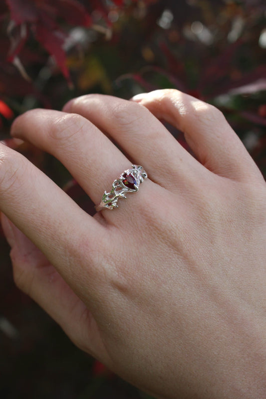 Antler Ring - Lab Ruby and Sterling silver