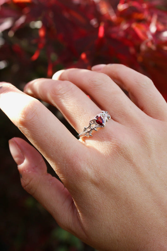Antler Ring - Lab Ruby and Sterling silver