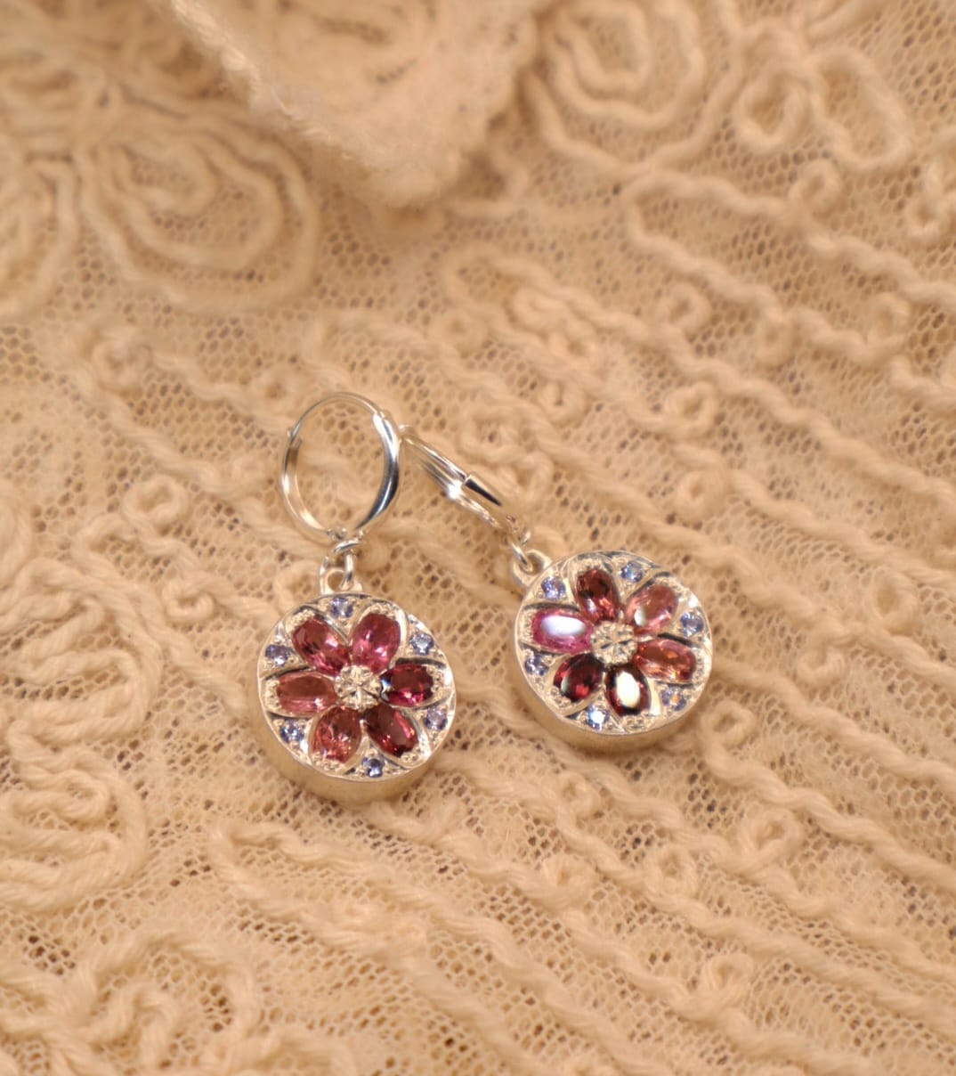 Winter Garden Earrings - Sterling silver, Tourmaline & Sapphires