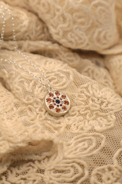 Mandala Pendant - Sterling silver & Garnet, Iolite & Spessartite