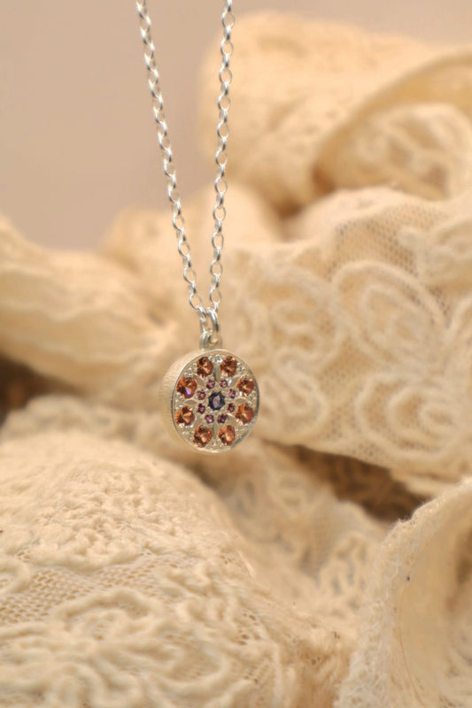 Mandala Pendant - Sterling silver & Garnet, Iolite & Spessartite