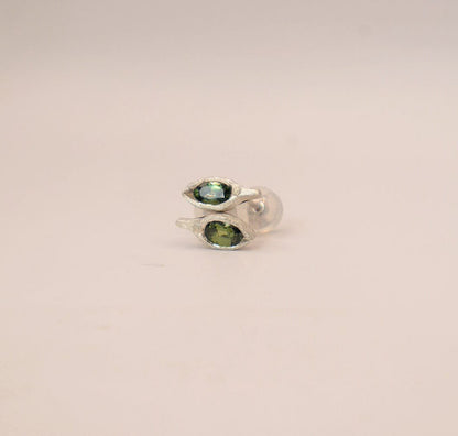 Leaf Studs - Sterling silver & Australian Sapphire