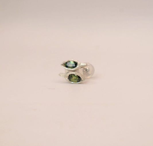 Leaf Studs - Sterling silver & Australian Sapphire