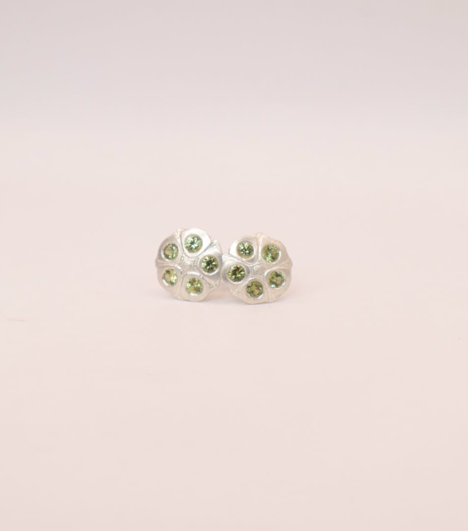 Seedpod Earrings - Sterling silver & sapphire