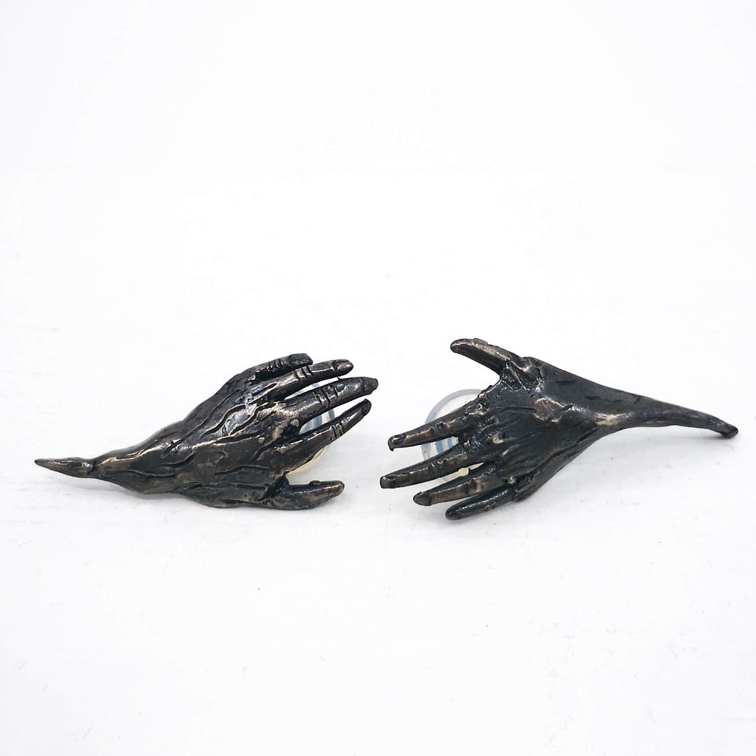 Garden Witches' hands studs in sterling silver by Banshee the Valkyrie. Available now at Mason and Collins.
