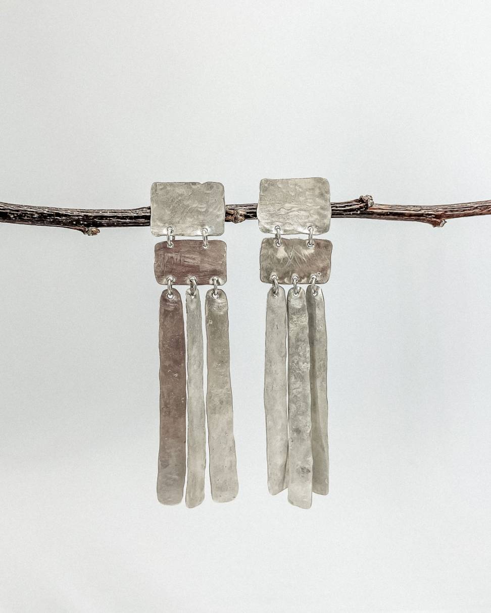 Abstract Geo Drop Sterling Silver Earrings