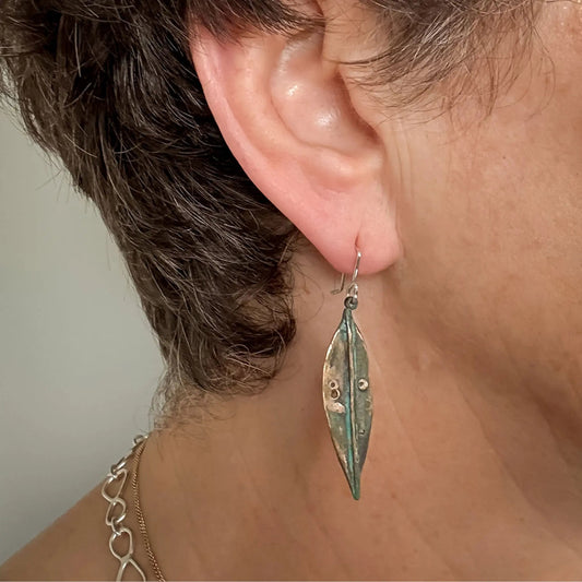 Pōhutakawa Leaf Pendant Earrings - Bronze
