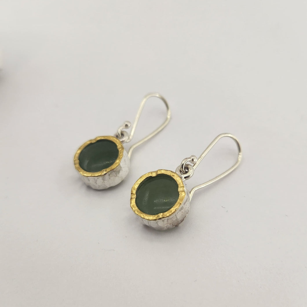 Round Drop Earrings - Pounamu with 22ct Gold Edge