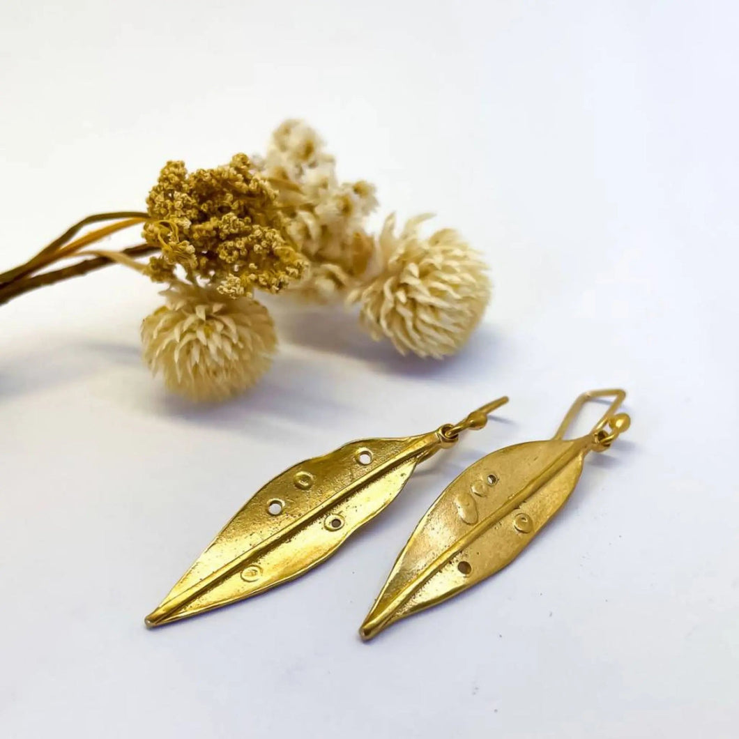 Pohutakawa Leaf Pendant Earrings - 18ct Gold Plated Sterling
