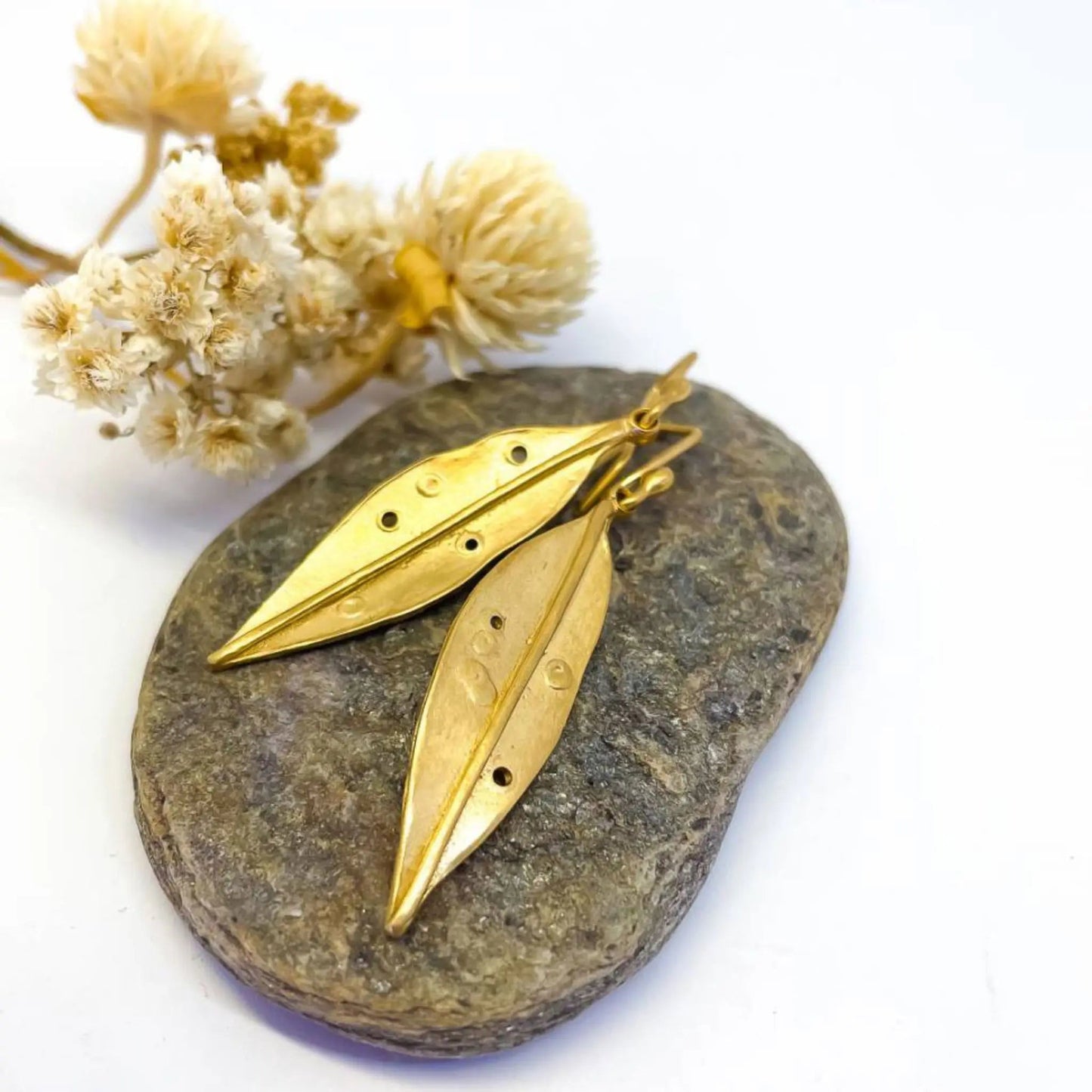Pohutakawa Leaf Pendant Earrings - 18ct Gold Plated Sterling