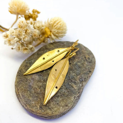 Pohutakawa Leaf Pendant Earrings - 18ct Gold Plated Sterling