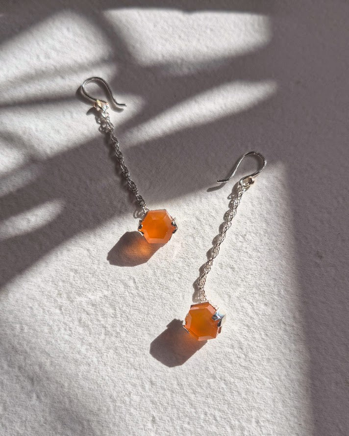 Future Artifacts Carnelian Hex Drop Earrings