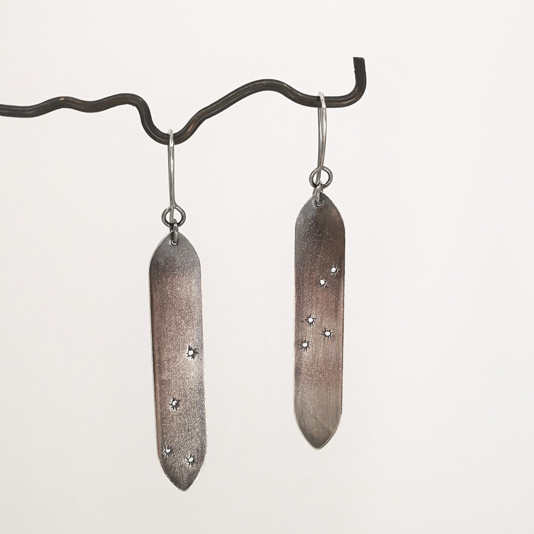 Matariki Earrings in oxidised sterling silver by Buster Collins.