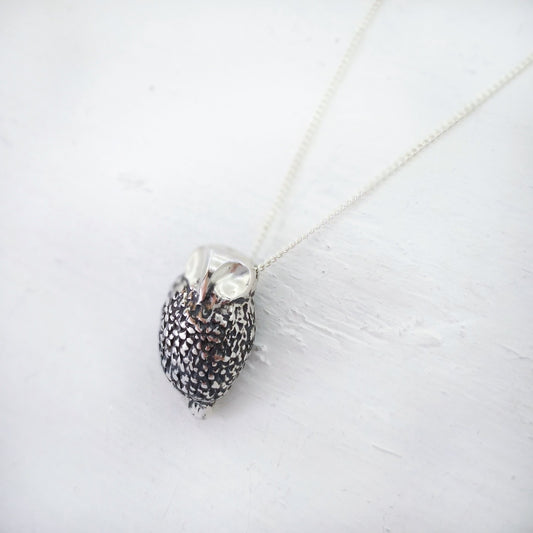 Ruru pendant in solid sterling silver on a sterling silver chain. Handmade by Ruru Jewellery.