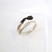 Load image into Gallery viewer, The Burnt Match Stick Ring is hand crafted by NZ jeweller David McLeod. A stunning solid sterling silver ring in a unique modern design available at Mason and Collins.

