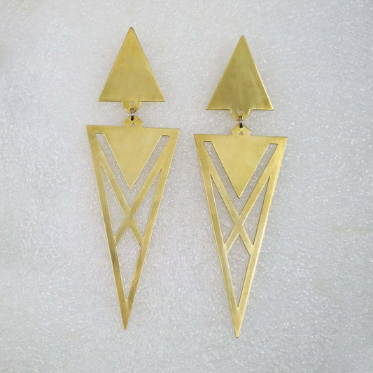 The Dude Suit earrings in satin finished brass. Hand crafted by Banshee the Valkyrie, unique NZ jewelery at Mason & Collins.