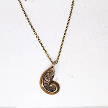 Load image into Gallery viewer, The Fern Frond Pendant from The Wild Jewellery is handmade in NZ in solid bronze. 
