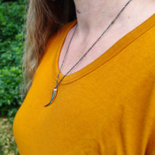 Load image into Gallery viewer, The Huia Beak Charm Pendant from The Wild Jewellery is a best seller. Simple, elegant and comfortable this is a classic piece to wear everyday.
