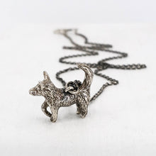 Load image into Gallery viewer, Silver Dog Pendant handmade by Vaune Mason. This cute wee dog hangs from a sturdy solid silver chain. Quality silver jewellery available at Mason and Collins.
