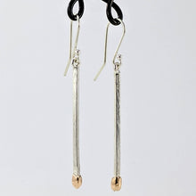 Load image into Gallery viewer, Live Matchstick earrings handcrafted in solid sterling silver with cleverly made 9ct rose gold heads by David Mcleod.
