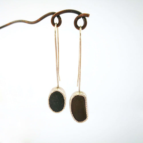 Lyall Bay Beach Pebble earrings in silver. Handmade unique NZ jewellery by Claire McSweeney.