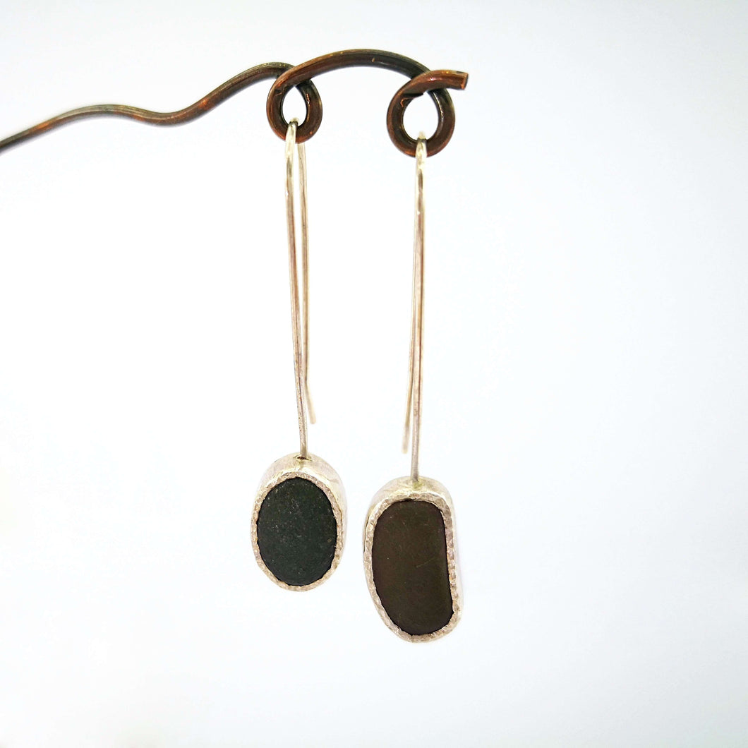 Lyall Bay Beach Pebble earrings in silver. Handmade unique NZ jewellery by Claire McSweeney.