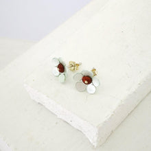 Load image into Gallery viewer, These little Manuka Blossom stud earrings are hand crafted by NZ jeweller Adele Stewart. Easy to wear, and totally cute. Available at Mason and Collins.

