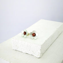 Load image into Gallery viewer, These little Manuka Blossom stud earrings are hand crafted by NZ jeweller Adele Stewart. Easy to wear, and totally cute. Available at Mason and Collins.
