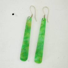 Load image into Gallery viewer, Candy Drop earrings in minty jade recycled plastic, handcrafted by NZ jeweller Fran Carter. 
