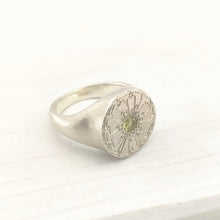 Load image into Gallery viewer, The Mount Cook Buttercup signet ring by Adele Stewart. NZ jewellery, handcrafted in sterling silver and set with a AAA grade yellow sapphire.
