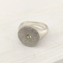 Load image into Gallery viewer, The Mount Cook Buttercup signet ring by Adele Stewart. NZ jewellery, handcrafted in sterling silver and set with a AAA grade yellow sapphire.
