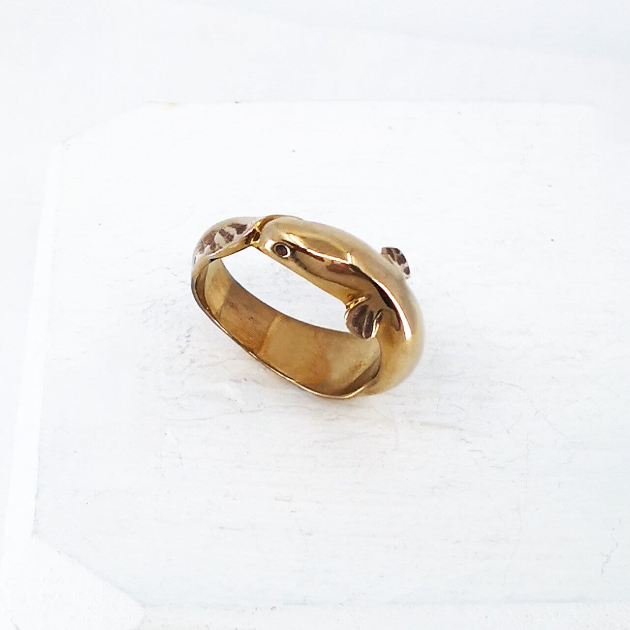 The native long-finned eel - the Tuna - as a bronze ring. Handmade NZ jewellery by Vaune Mason.