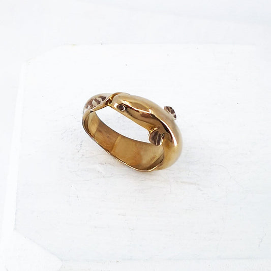 The native long-finned eel - the Tuna - as a bronze ring. Handmade NZ jewellery by Vaune Mason.