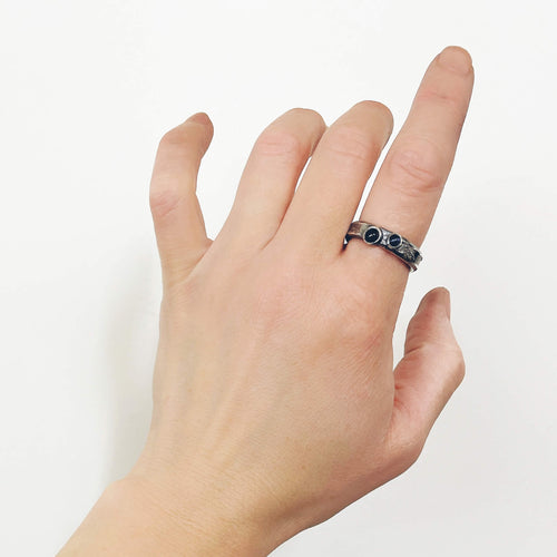 Hand crafted NZ made jewellery by Buster Collins. The Night Sky ring is available at Mason and Collins. 