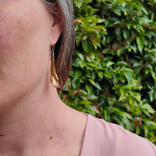 The Petal drop earrings by Buster Collins are a classic and beautiful statement pair. Hand crafted NZ made earrings at Mason and Collins. 