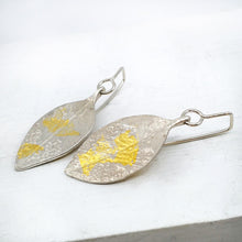 Load image into Gallery viewer, The Pohutukawa earrings from Herbert &amp; Wilks are textured with a delicate lace pattern and 24 carat gold leaf. Available now from Mason and Collins.
