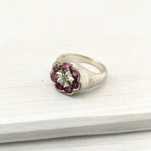 Load image into Gallery viewer, The silver and pink tourmaline Poppy Ring hand crafted in NZ by Adele Stewart. 
