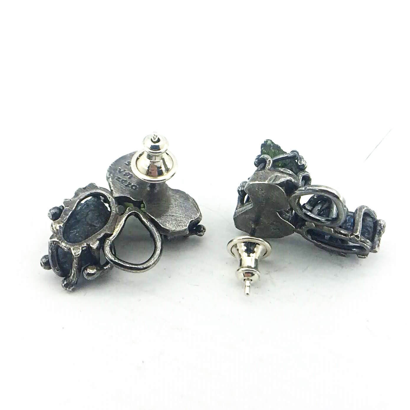 The gemstone cluster studs are totally one-of-a-kind, featuring raw gemstones in oxidised sterling silver. By NZ jeweller Vaune Mason.