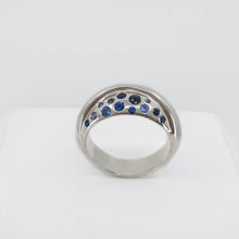 Load image into Gallery viewer, The Whenua Ring in solid sterling silver set with multi toned sapphires. Handcrafted NZ jewellery from Vaune Mason available at Mason &amp; Collins.

