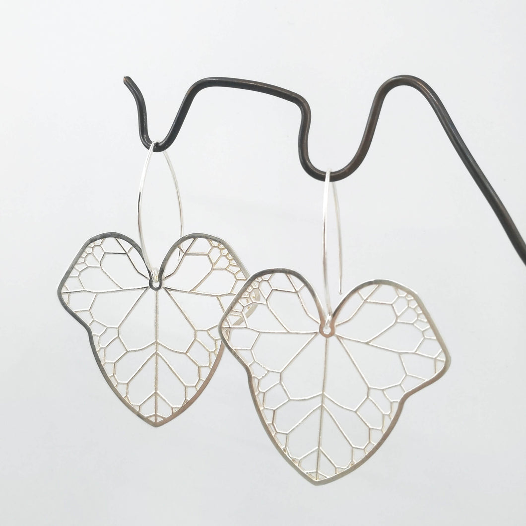 Silver Ivy Leaf earrings hand crafted in NZ by Luisa Farah. Quality silver jewellery available now at Mason & Collins.