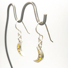 Load image into Gallery viewer, These delicate silver moons are set with beautiful citrines. Hand crafted NZ jewellery by Adele Stewart. Available now at Mason and Collins.

