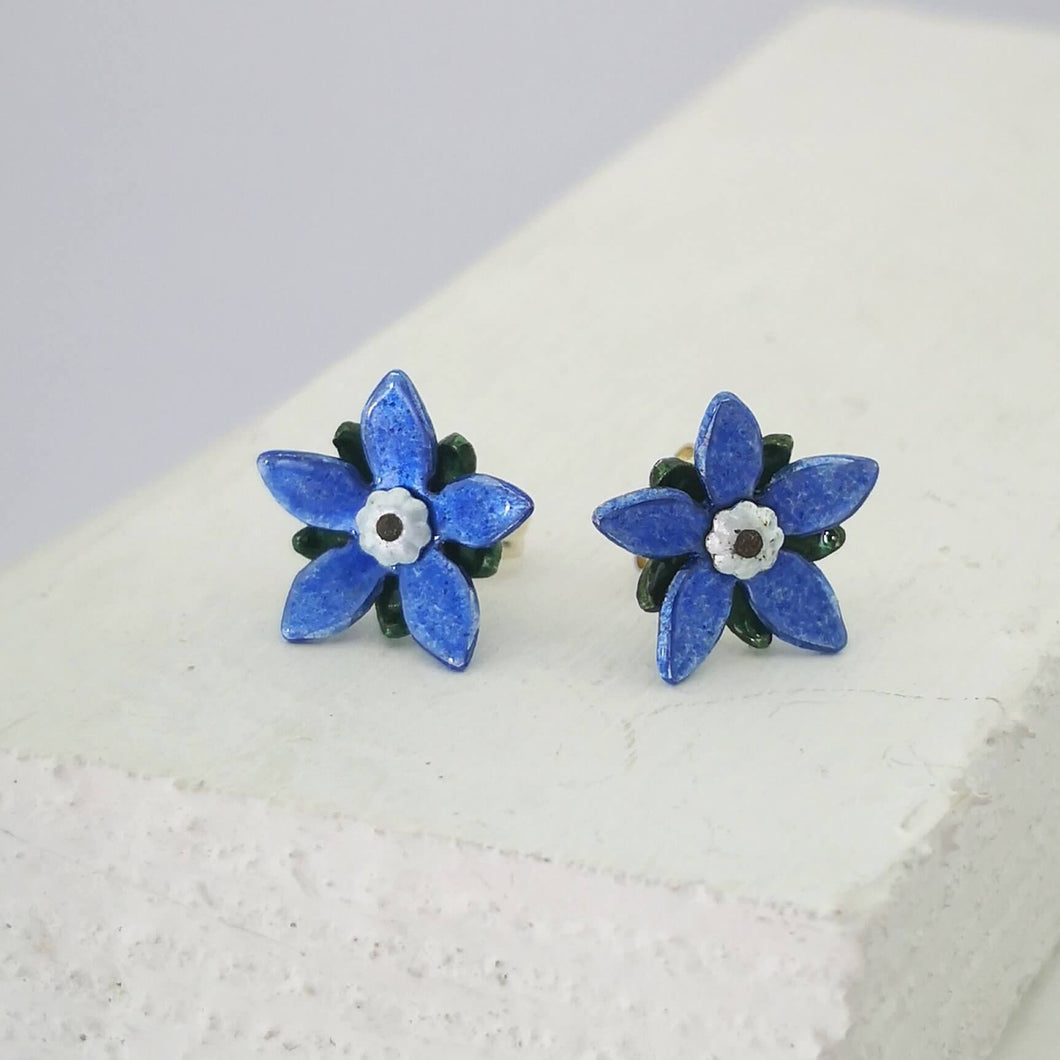 These blue Star Flower Borage stud earrings  are hand crafted by Adele Stewart. Easy to wear and add a pop of colour to your look!