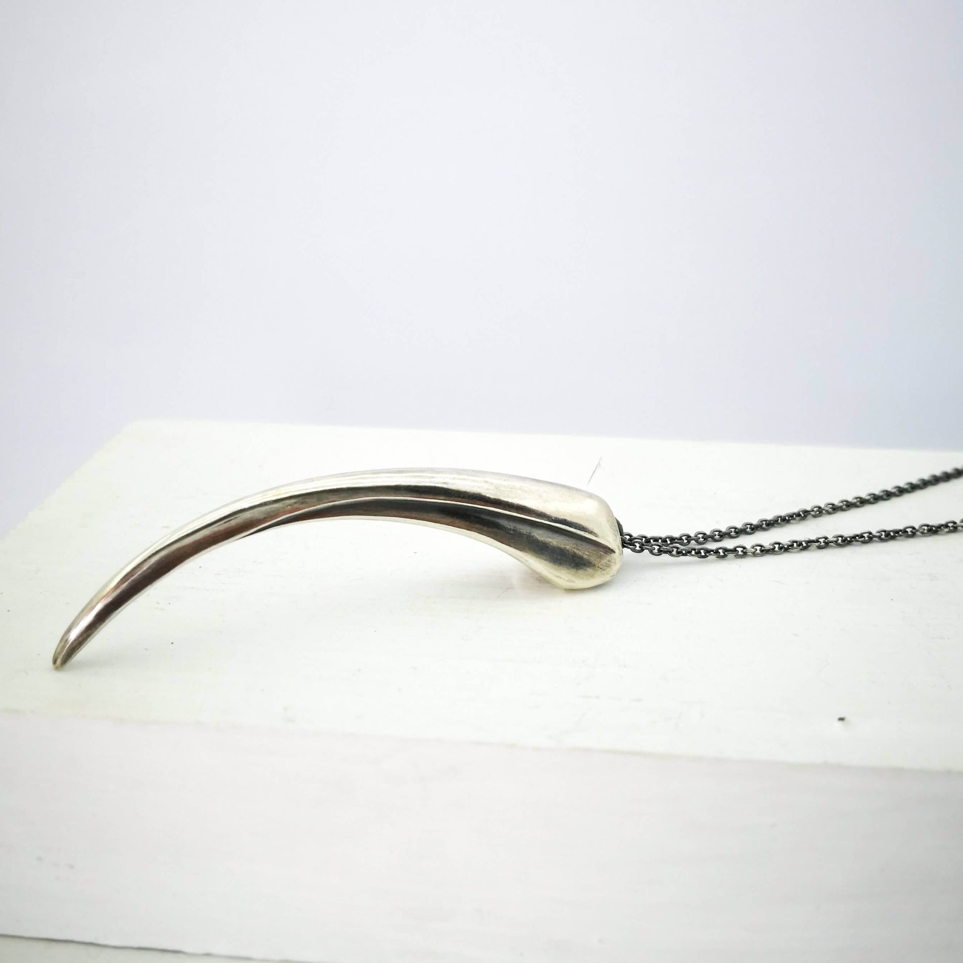 The Huia Beak Pendant in solid oxidised sterling silver by The Wild Jewellery. Iconic NZ themed jewellery, handmade in NZ available at Mason & Collins.