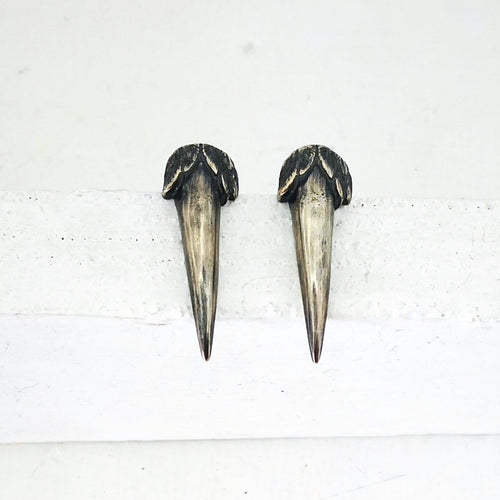The Ruru Claw Studs in oxidised silver, hand crafted in NZ by The Wild Jewellery.