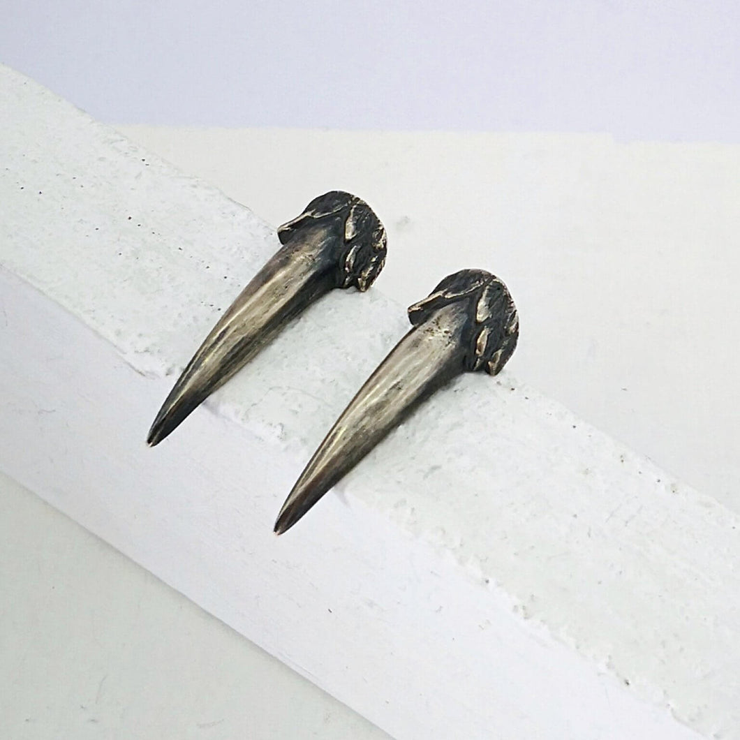 The Ruru Claw Studs in oxidised silver, hand crafted in NZ by The Wild Jewellery.